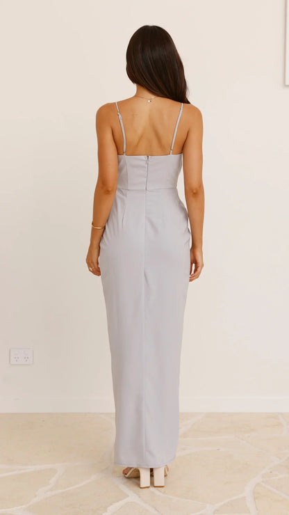 Charlotte Draped Maxi Dress Silver