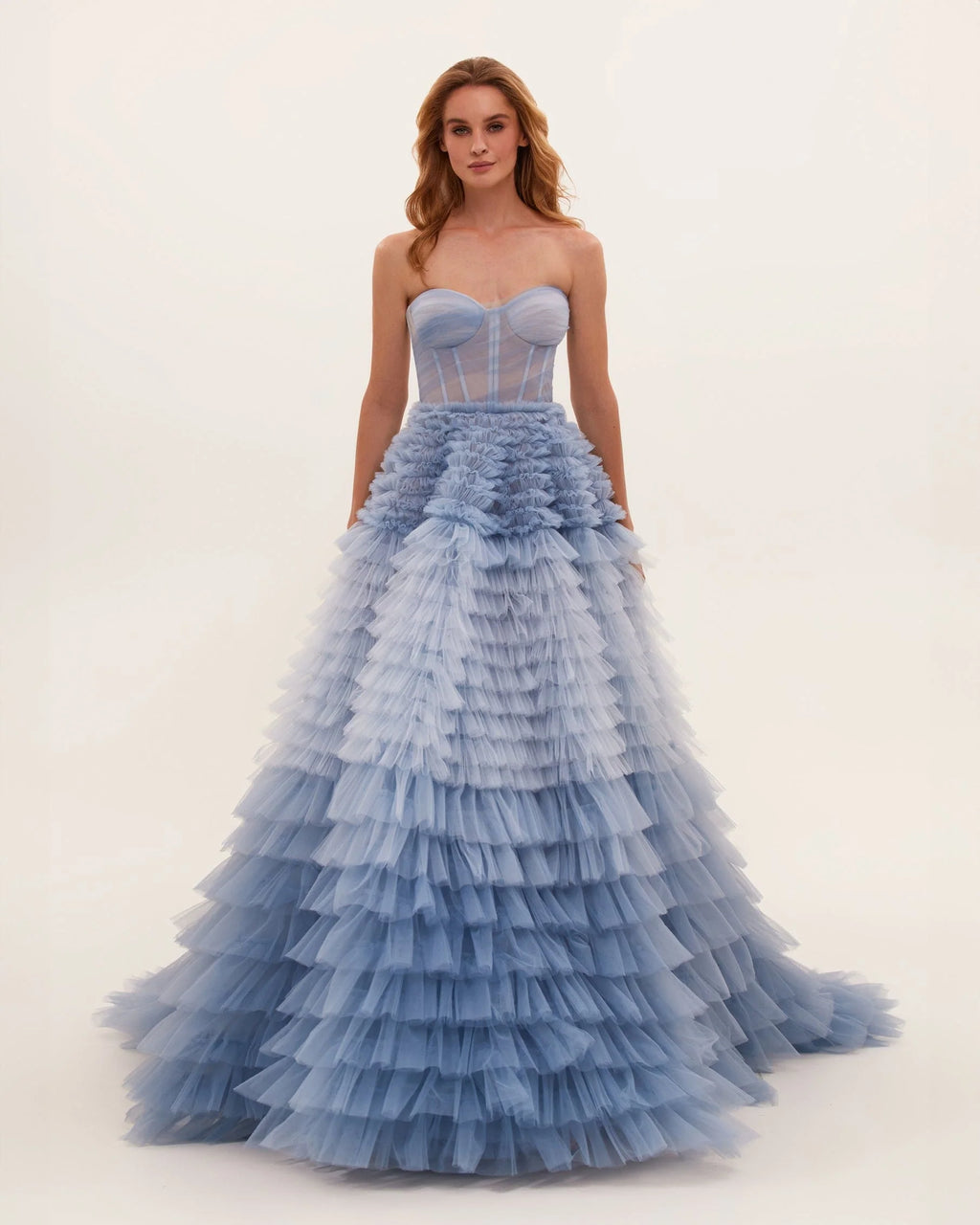 Light Blue Strapless Frill Layered Fluffy Dress