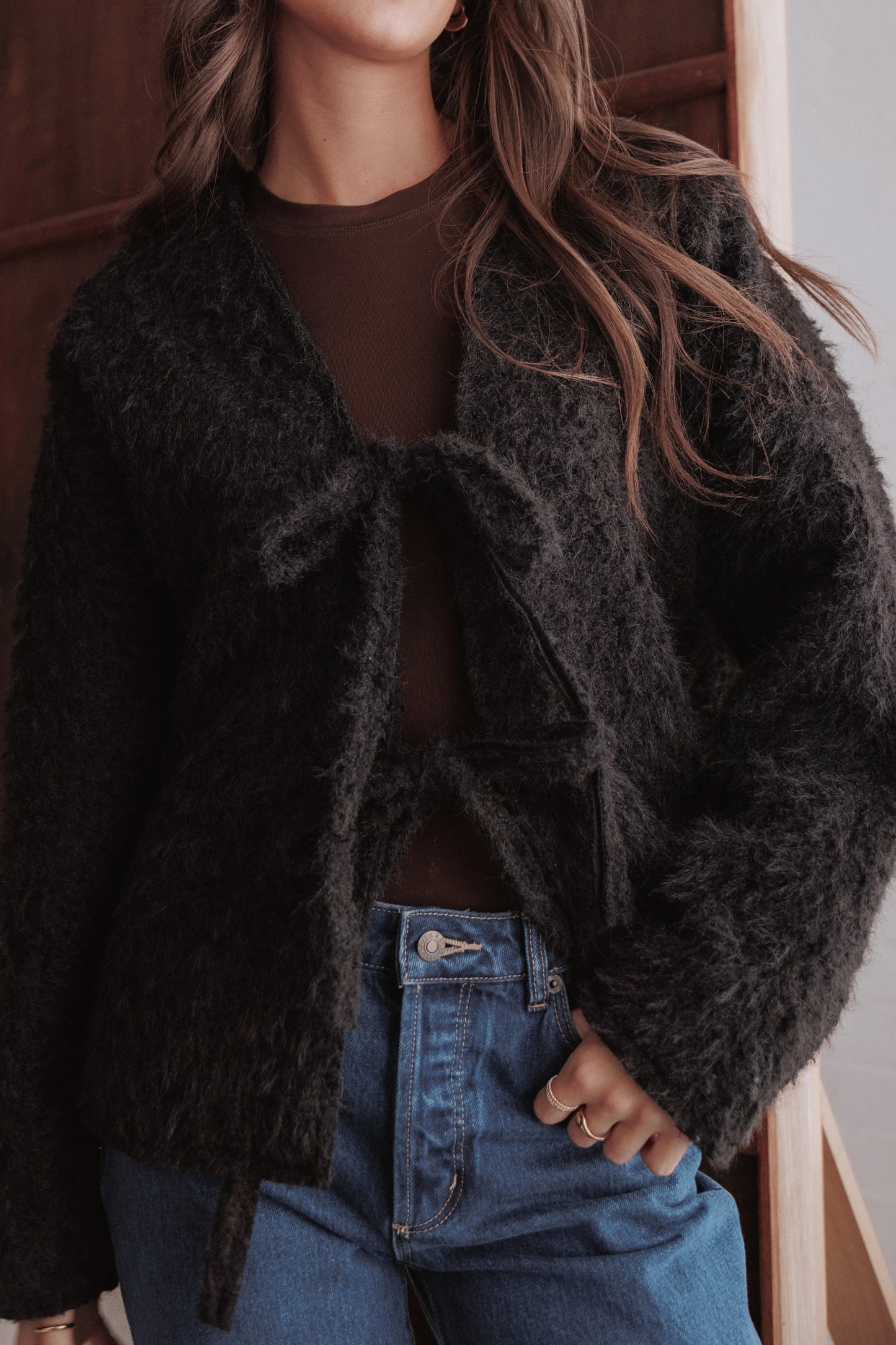 Kimmy Bow Oversized Cardigan Black