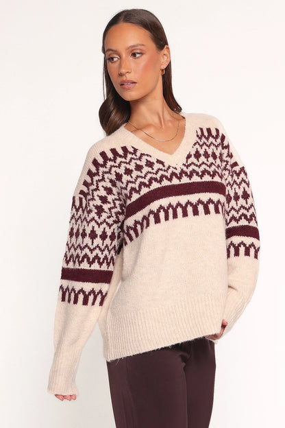 Astrid Sweater Beige Cherry