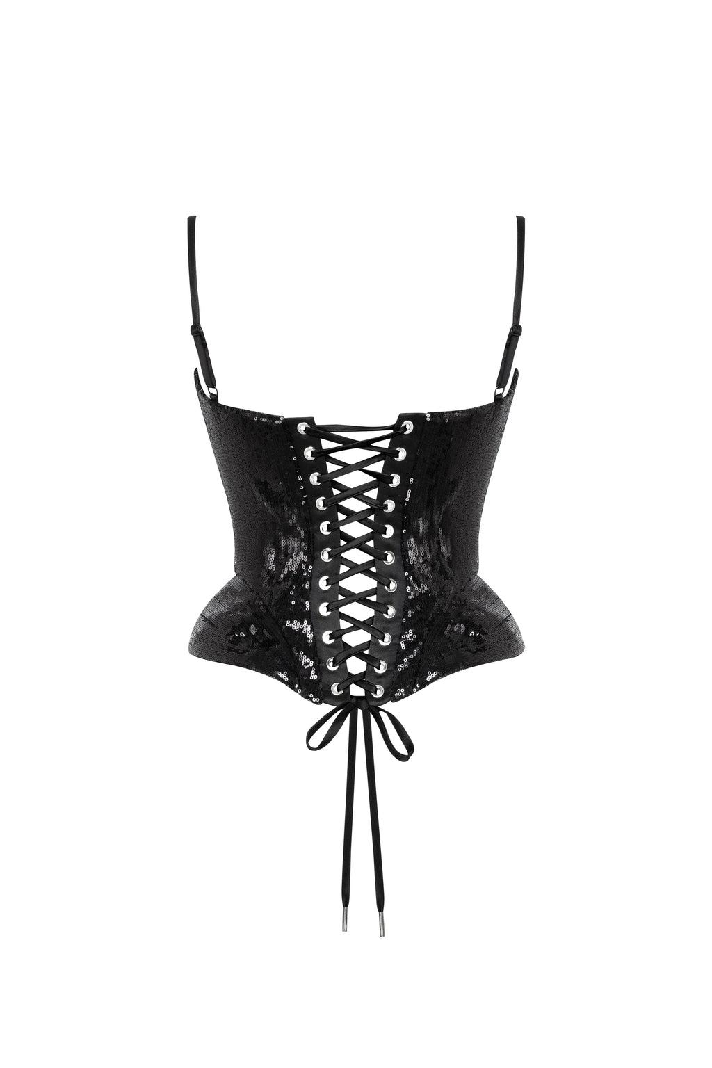 Sensational spaghetti straps sequined black corset Midnight Walk