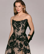 Beige A line midi skirt with Chantilly lace
