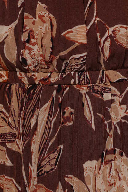 Hilary Pleated Maxi Dress Brown Floral