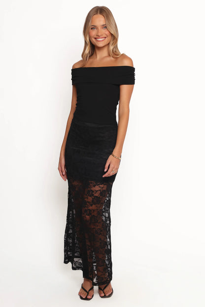 Laken Sheer Lace Maxi Skirt Black