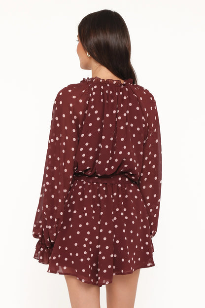 Michelle Romper Burgundy Polka Dot