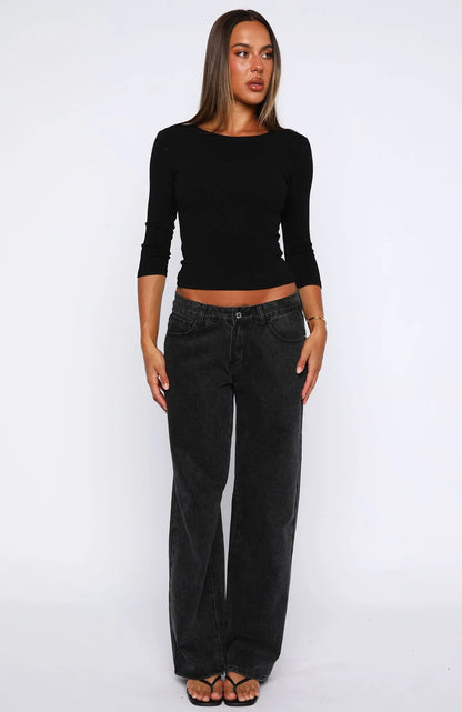 Soft Focus 3 4 Sleeve Top Black