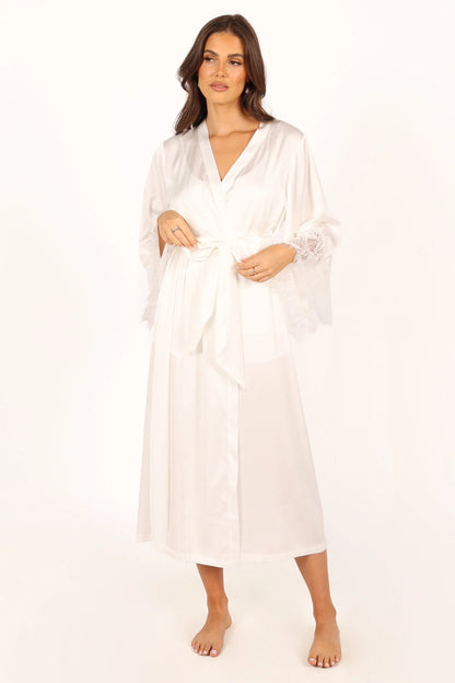 Darani Full Length Lace Trim Robe Ivory