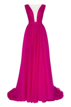 Fuchsia Bow Back Maxi Evening Tulle Dress
