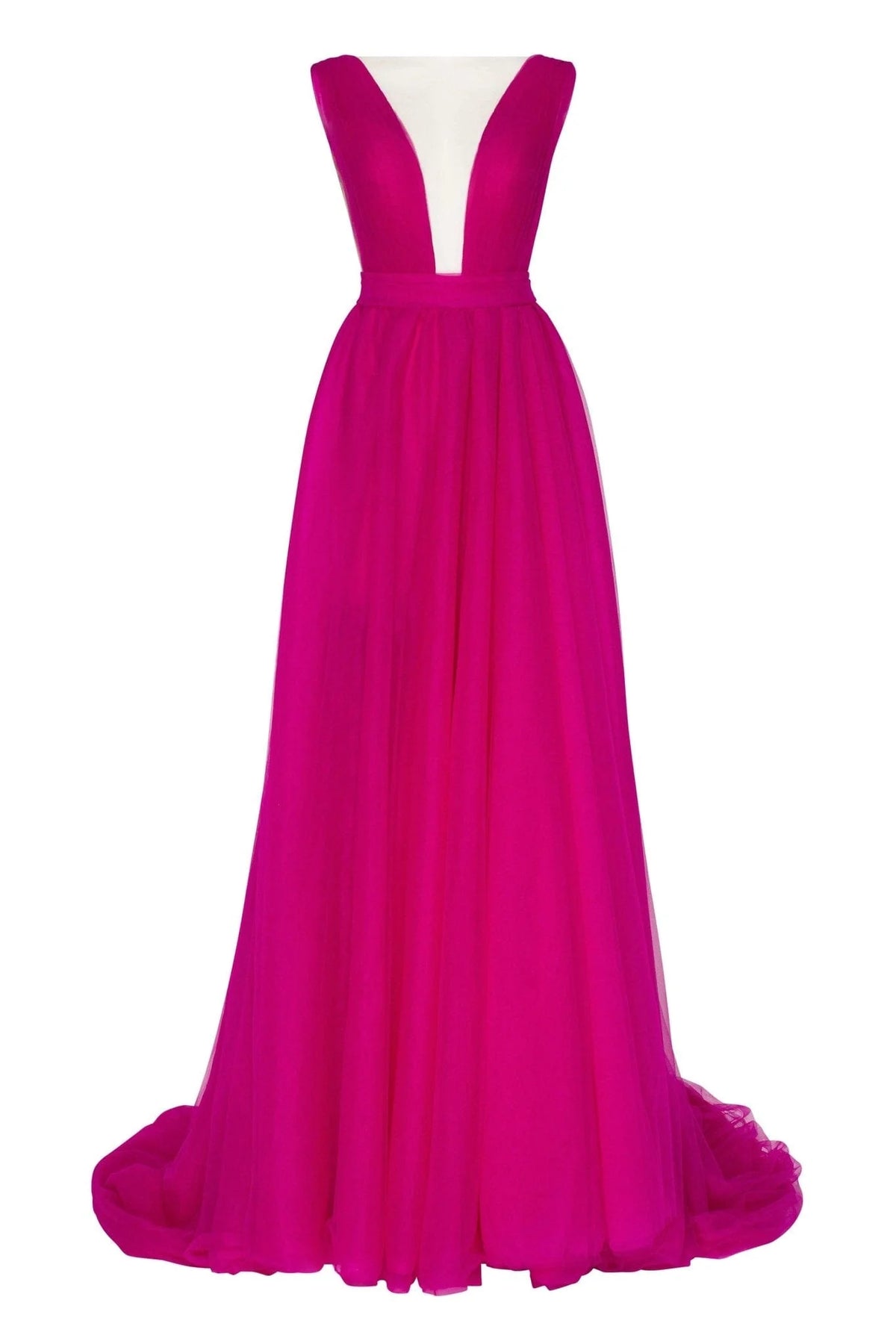 Fuchsia Bow Back Maxi Evening Tulle Dress
