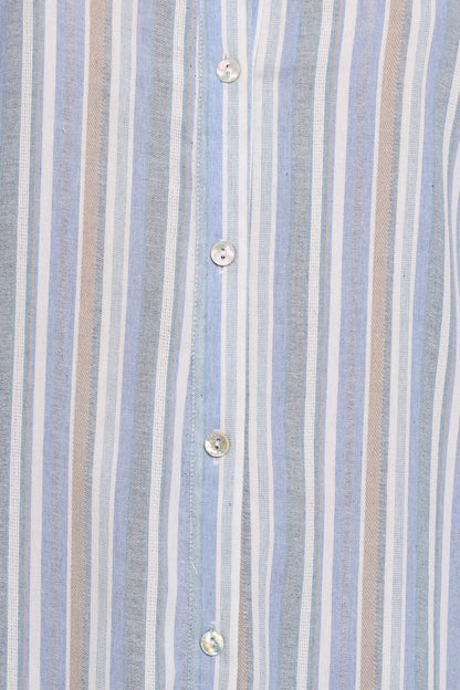 Caprice Long Sleeve Button Down Maxi Dress Blue Stripe