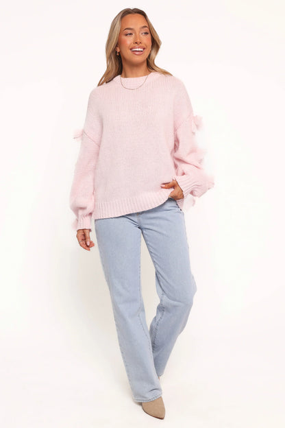 Lover Tie Sleeve Knit Sweater Pink