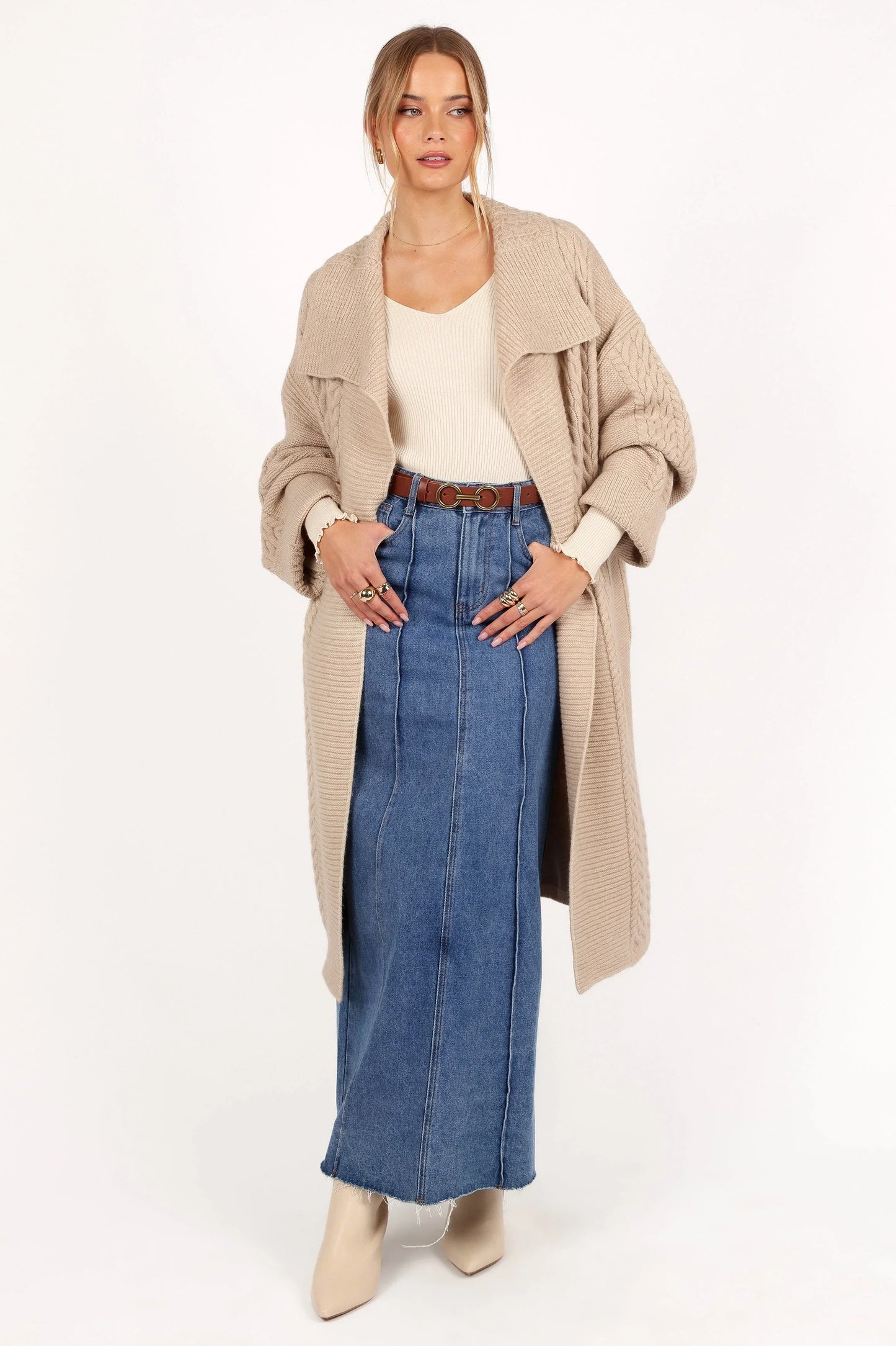 Soma Oversized Open Front Cardigan Beige
