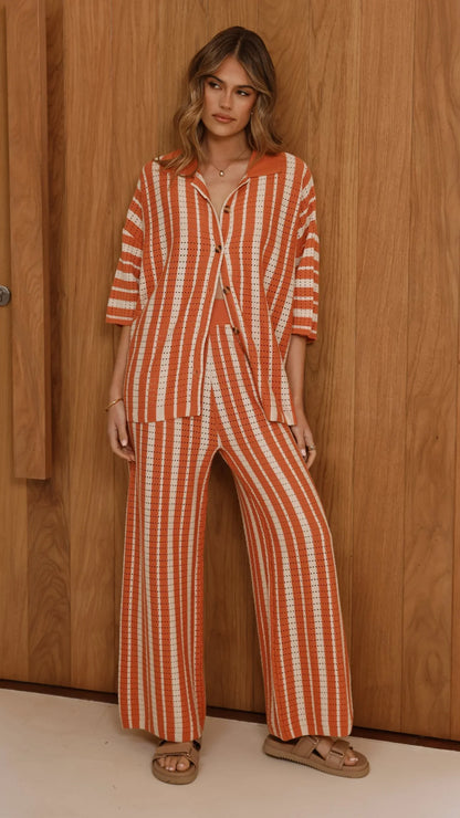 Layla Button Up Knit Shirt Orange