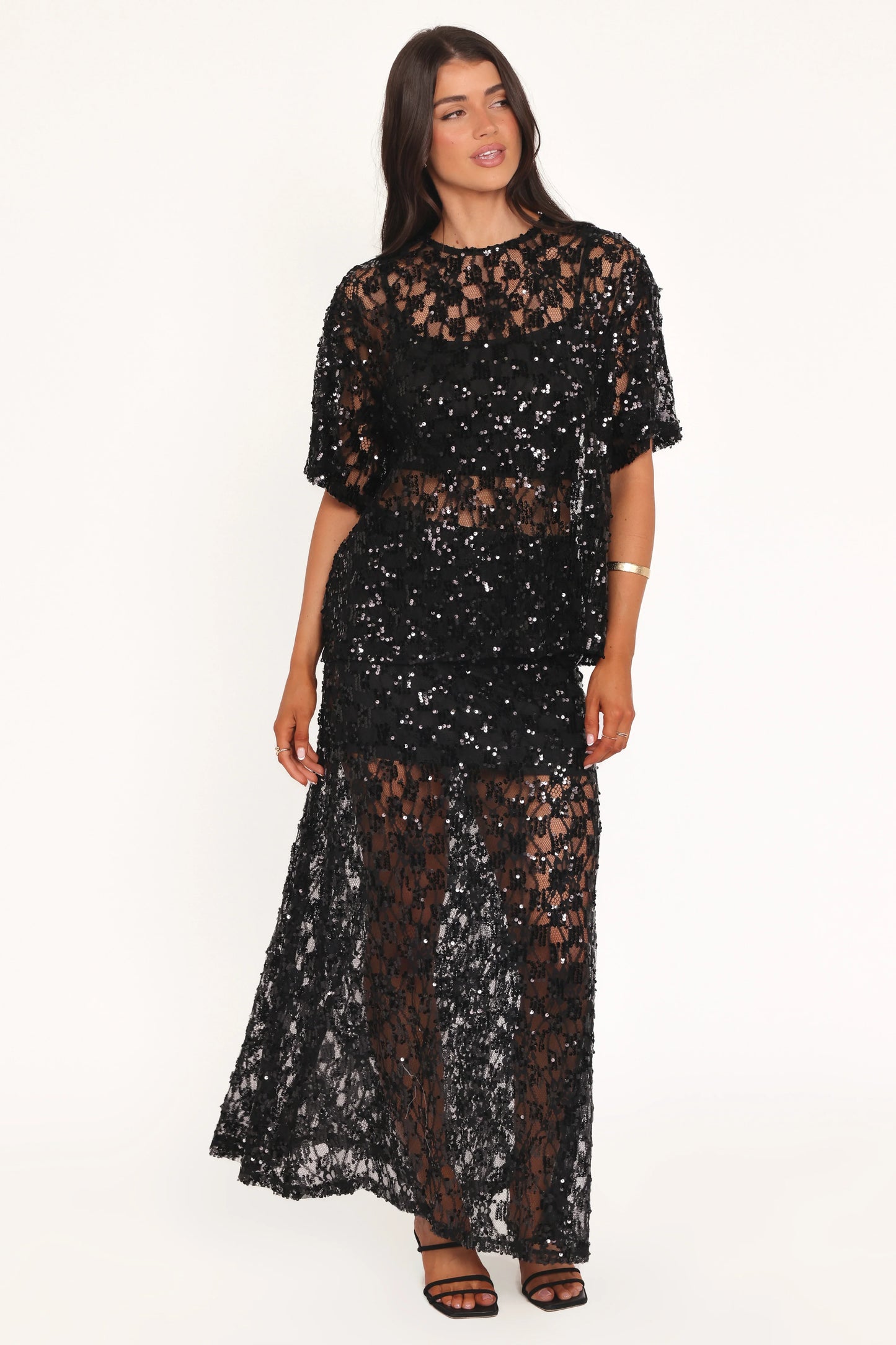 Yonder Sheer Lace Tee Top Black