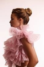 Flirty ruffled one shoulder organza pink top Midnight Walk