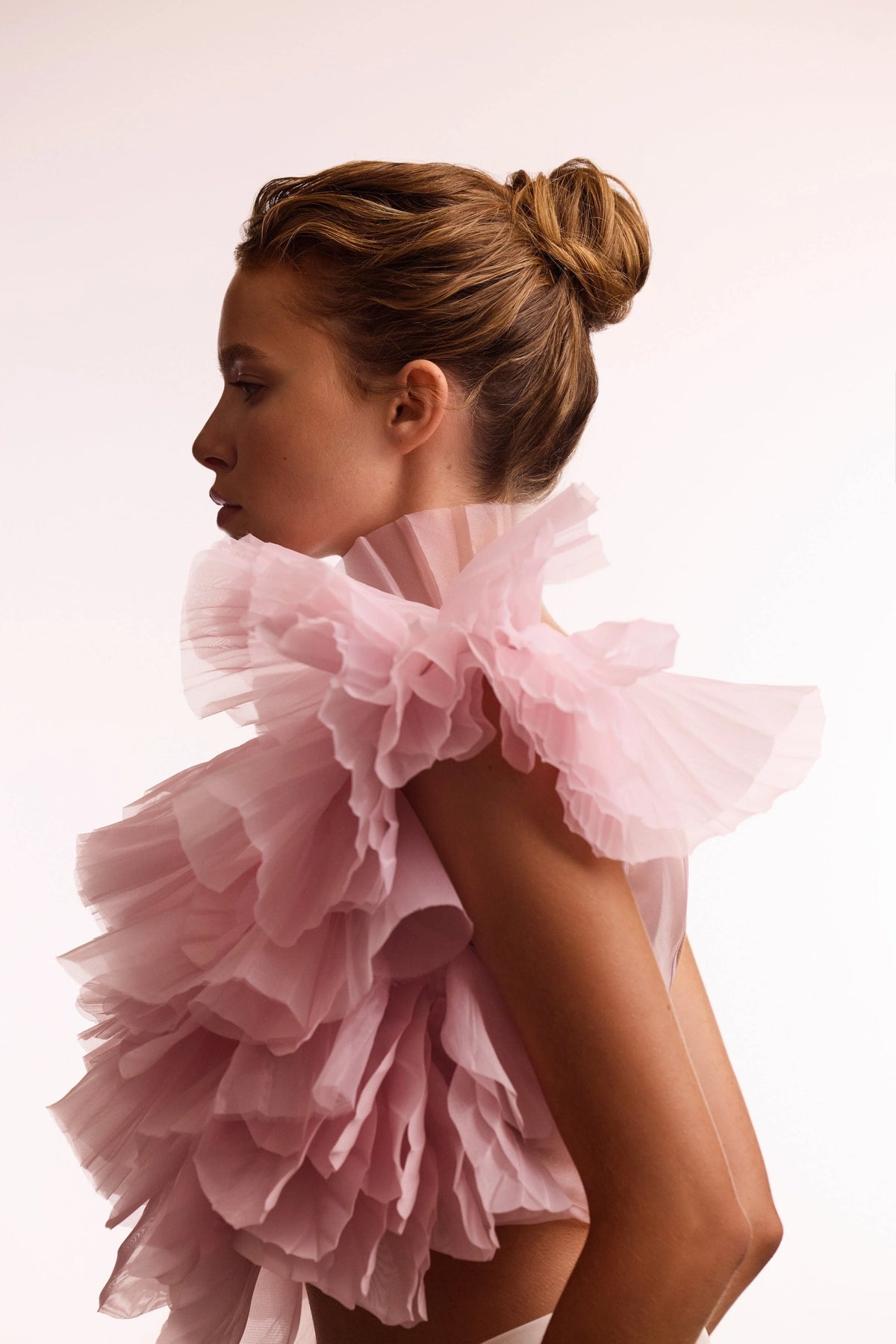 Flirty ruffled one shoulder organza pink top Midnight Walk