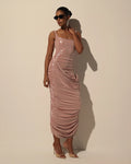 Draped Midi Dress with Metallic Sheen