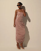 Draped Midi Dress with Metallic Sheen