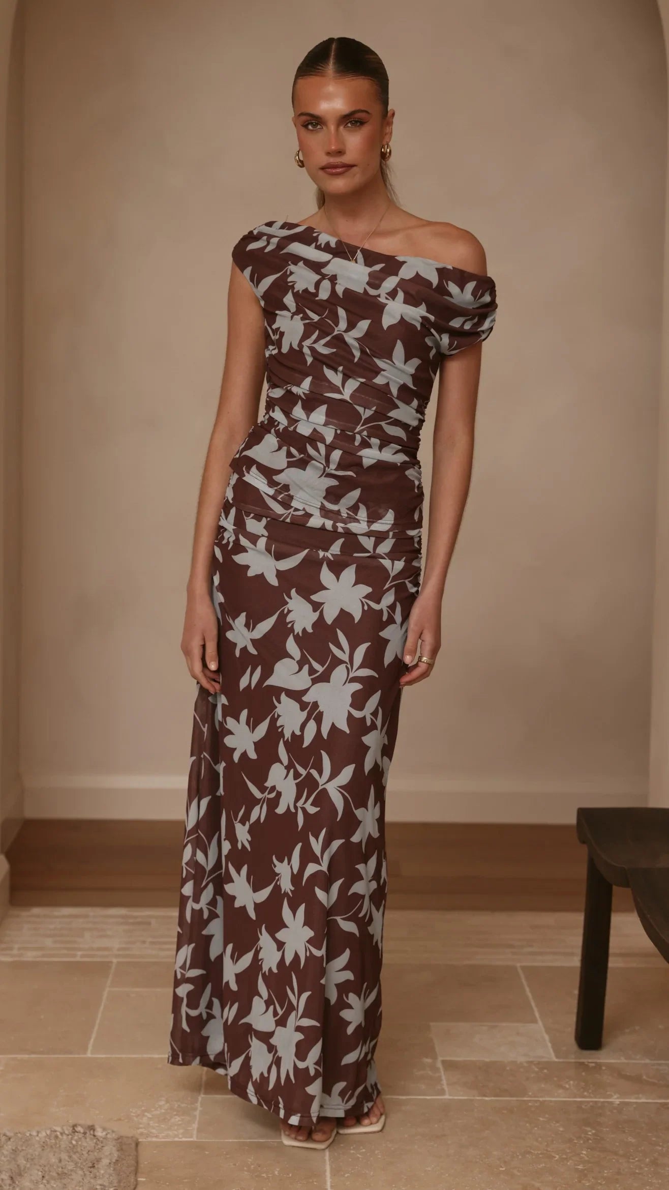 Nova Maxi Dress Chocolate Blue Print