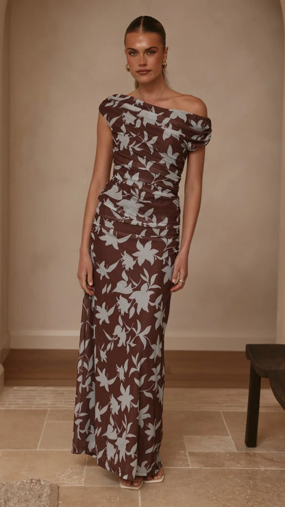 Nova Maxi Dress Chocolate Blue Print