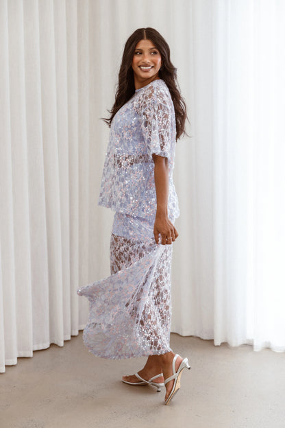 Yonder Sheer Panel Lace Maxi Skirt Purple