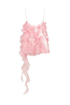 Romantic ruffled pink mini dress with rose appliques Garden of Eden