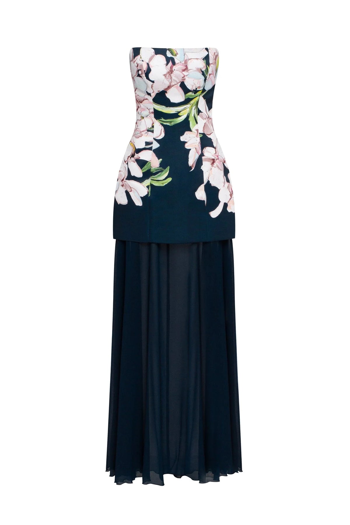 2 in 1 floral mini with a detachable deep ocean green underskirt