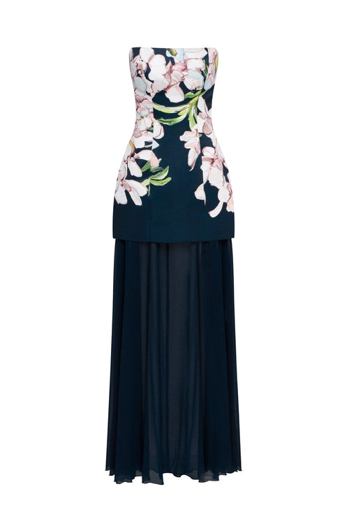 2 in 1 floral mini with a detachable deep ocean green underskirt