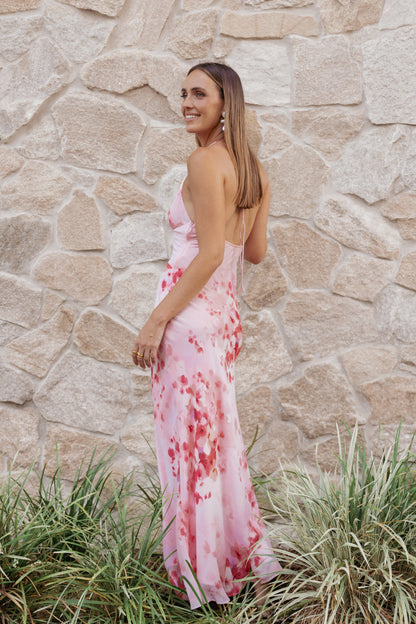 Gwyneth Halterneck Maxi Dress Pink Floral