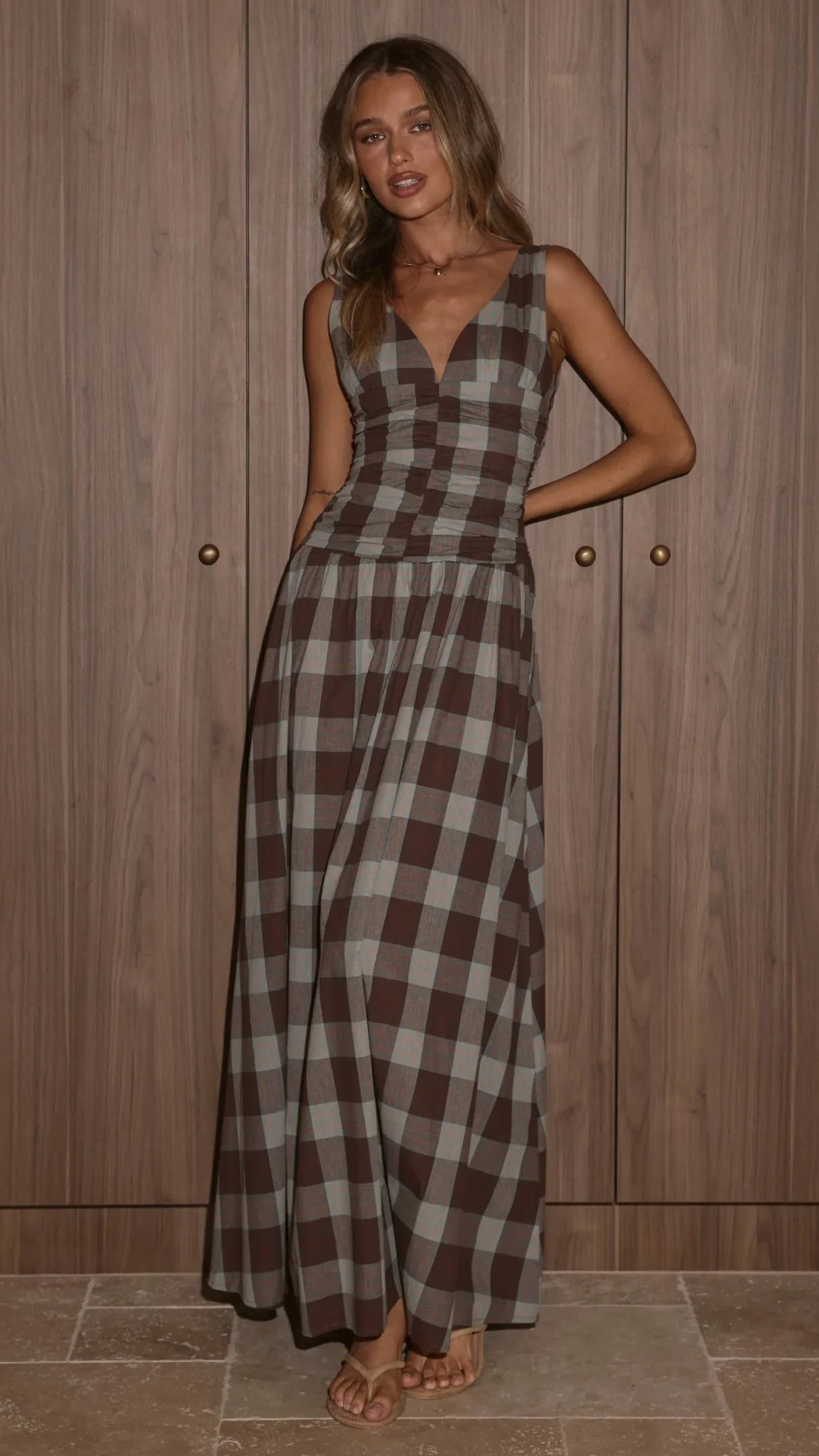 Sanya Maxi Dress Chocolate Check