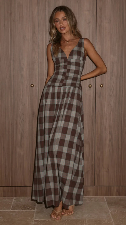 Sanya Maxi Dress Chocolate Check