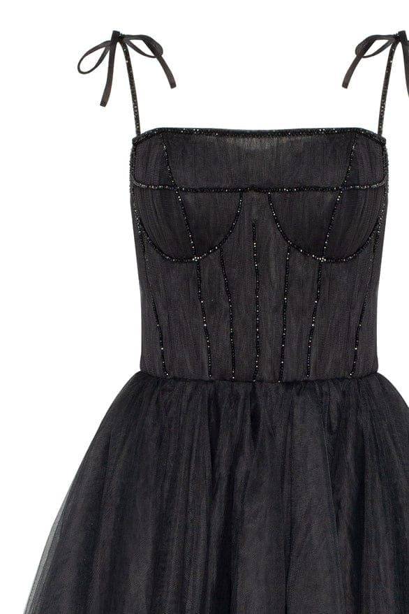 Black Tie strap cocktail dress with the elegant corset embroidery