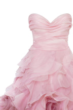 Dramatic flowered organza midi dress in misty rose Glow Up