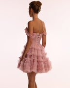 Flirty ruffled tulle mini dress in misty rose Glow Up