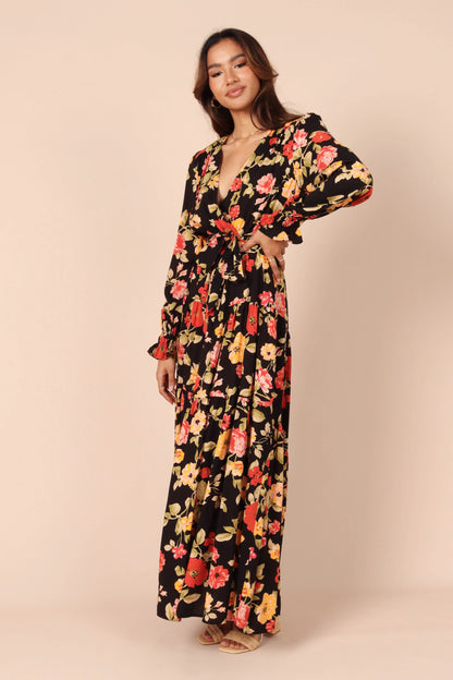 Ruana Maxi Dress Black Floral