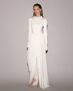 White Maxi Dress with Slit and Long Sleeves