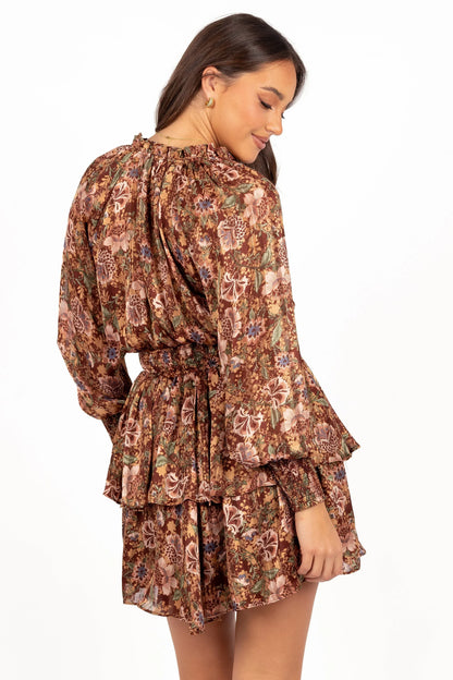 Alby Long Sleeve Mini Dress Chocolate Brown