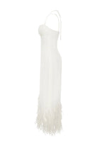 White cocktail dress decorated with feathers Xo Xo