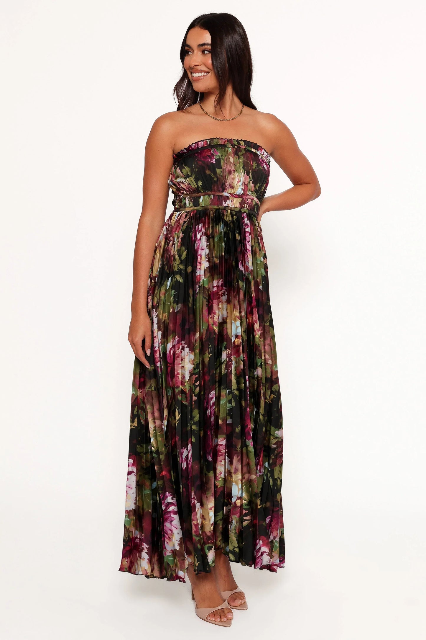 Angelique Strapless Maxi Dress Grey Blurred Floral