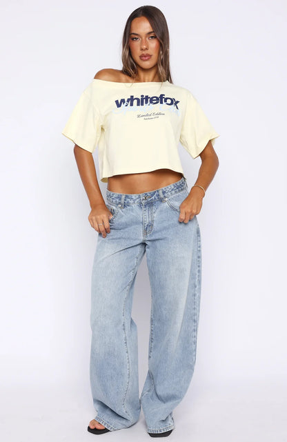 Ive Got That Feeling Boxy Off Shoulder Tee Lemon