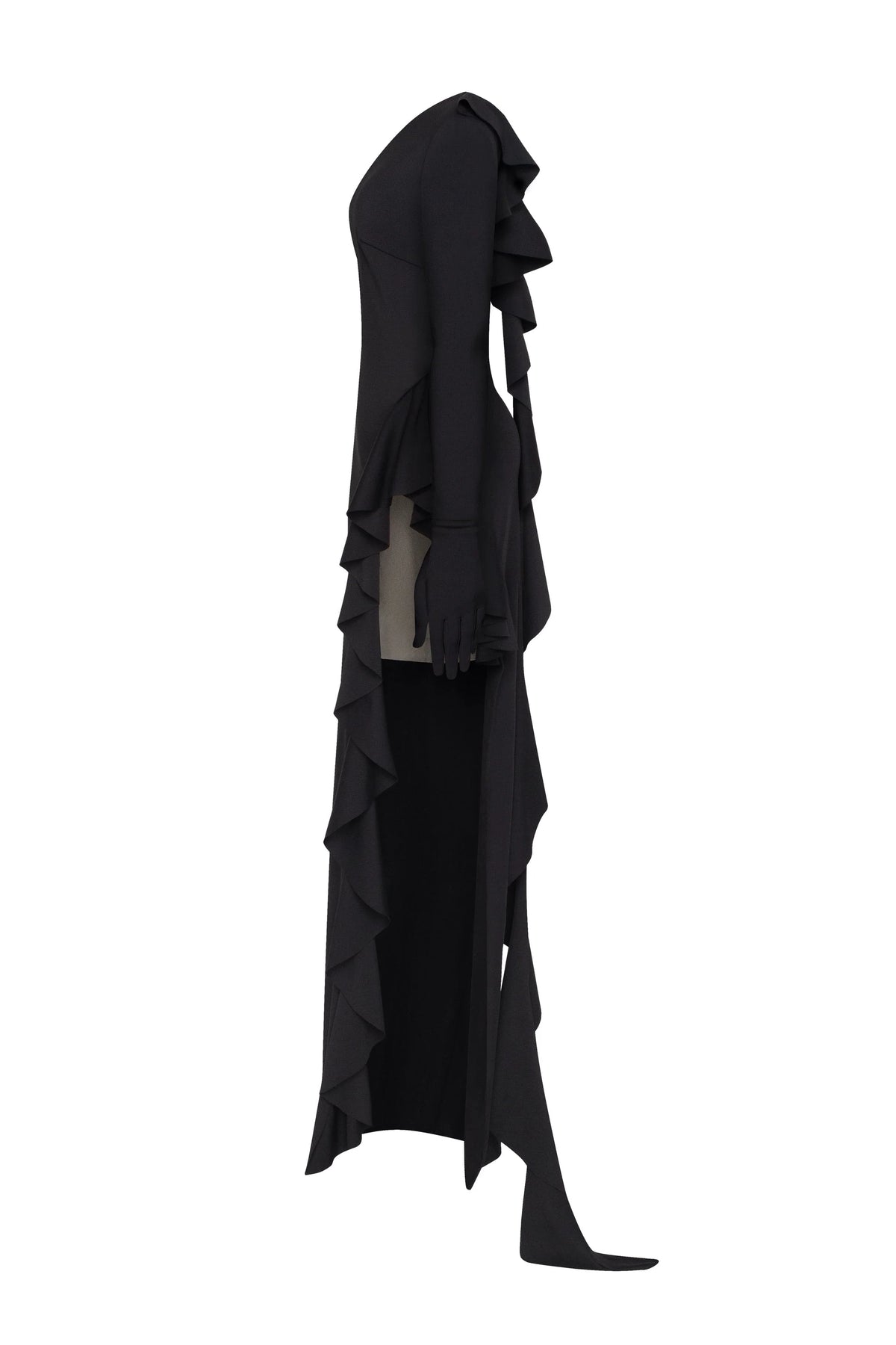 One shoulder ruffle trimmed maxi dress in black Xo Xo
