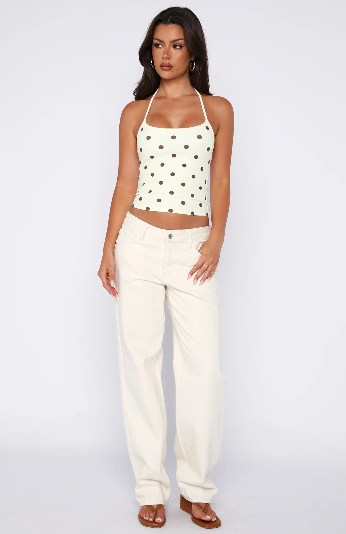 Poker Face Halter Top Chocolate Banana Polka Dot