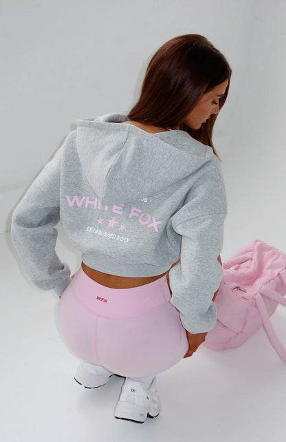 Love For The Game Cropped Zip Hoodie Dark Grey Marle