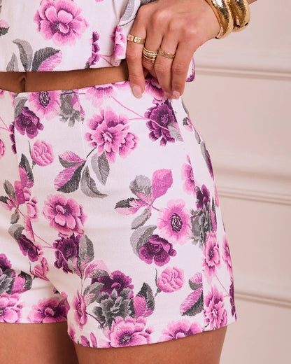 Whispering Wisteria Floral Mid Rise Shorts