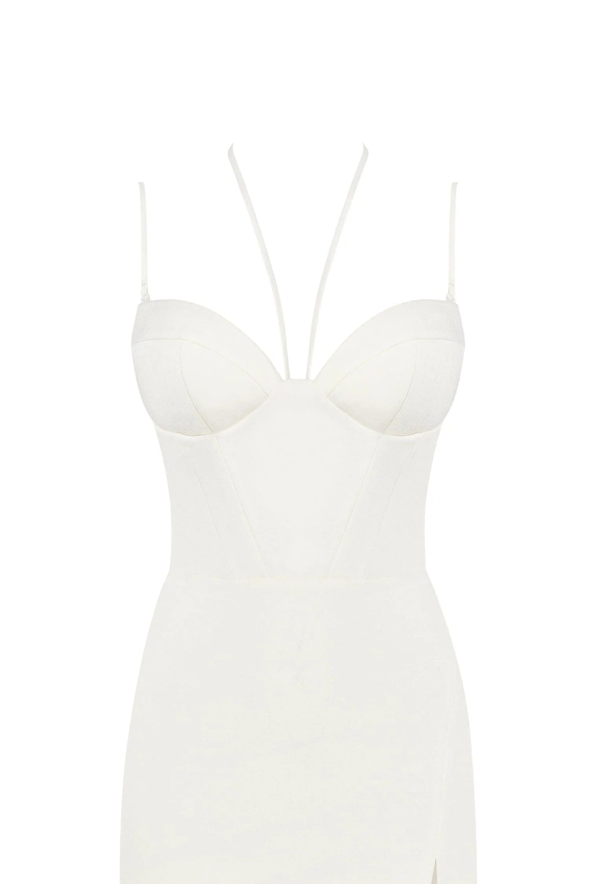 White cocktail dress decorated with feathers Xo Xo