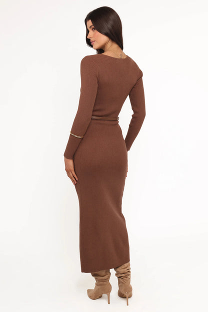 Brydie Long Sleeve Midi Dress Chocolate Brown