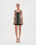 Alluring floral mini dress with bold lace up hook closure