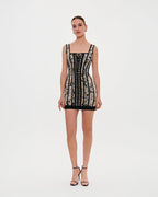 Alluring floral mini dress with bold lace up hook closure