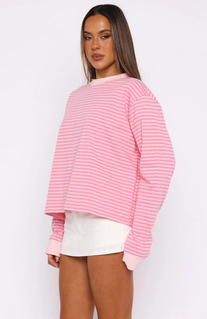 Catch The Drift Long Sleeve Tee Dark Pink Light Pink Stripe