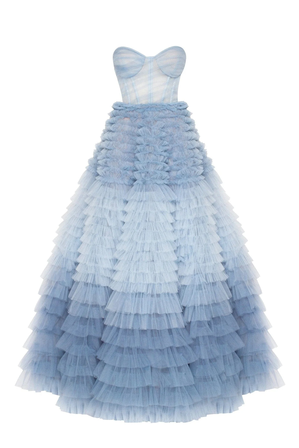 Light Blue Strapless Frill Layered Fluffy Dress